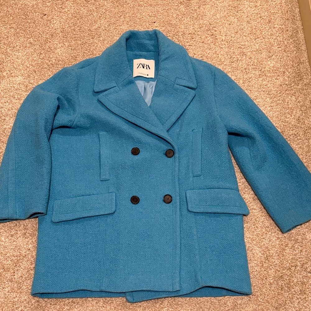 Zara Women's Oversize Turqiose Pea Coat *blogger favorite*